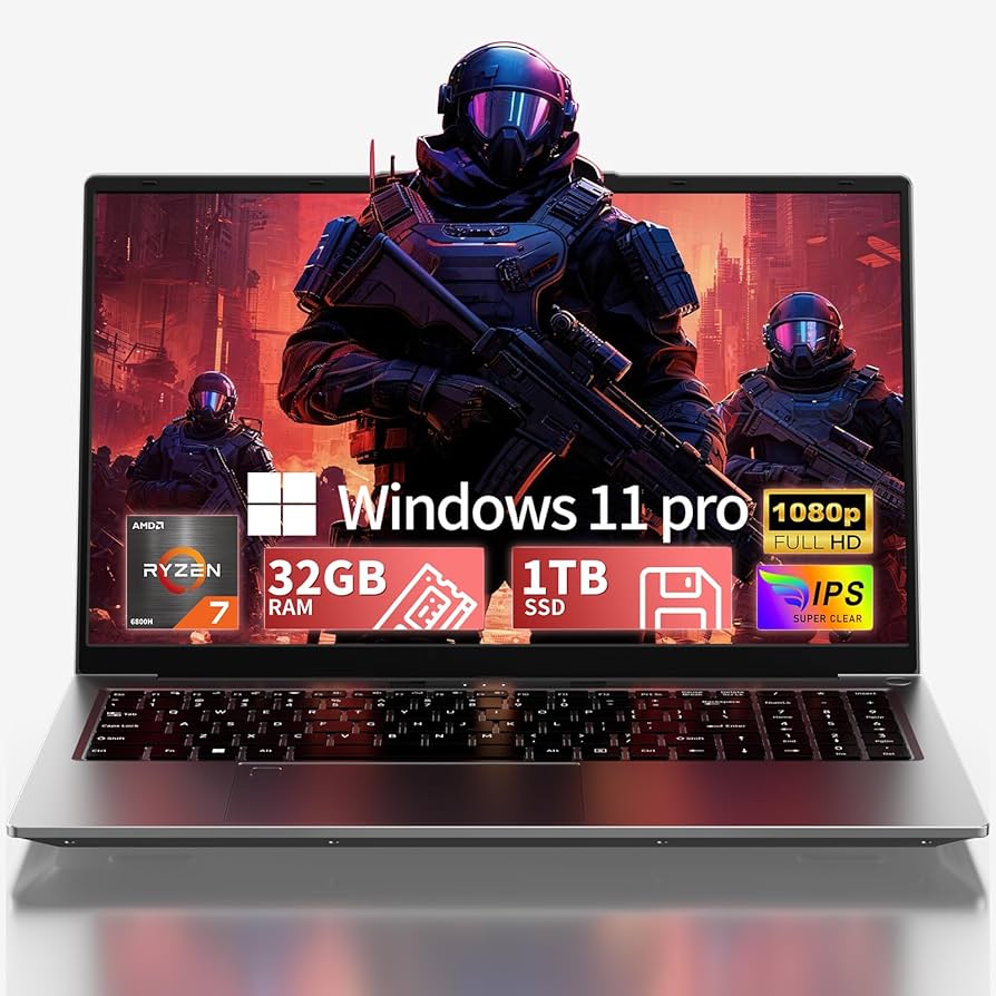 2026 15.6" FHD Gaming Laptop: AMD Ryzen 7 6800H 45W TDP, 32GB RAM, 1TB NVMe SSD, Windows 11 Pro