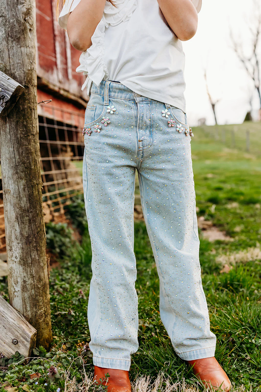 WIDE LEG GEM EMBELLISHED JEANS