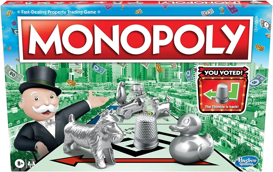 Monopoly Game, Family Board Games for 2 to 6 Players & Kids Ages 8 and Up, Includes 8 Tokens (Token Vote Edition