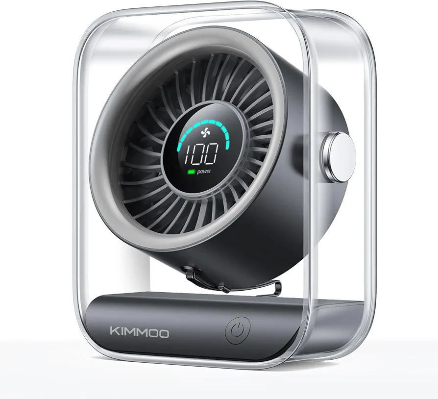 KIMMOO Rechargeable USB Desk Fan, Quiet Table Fan with Turbo Airflow, 100 Speeds