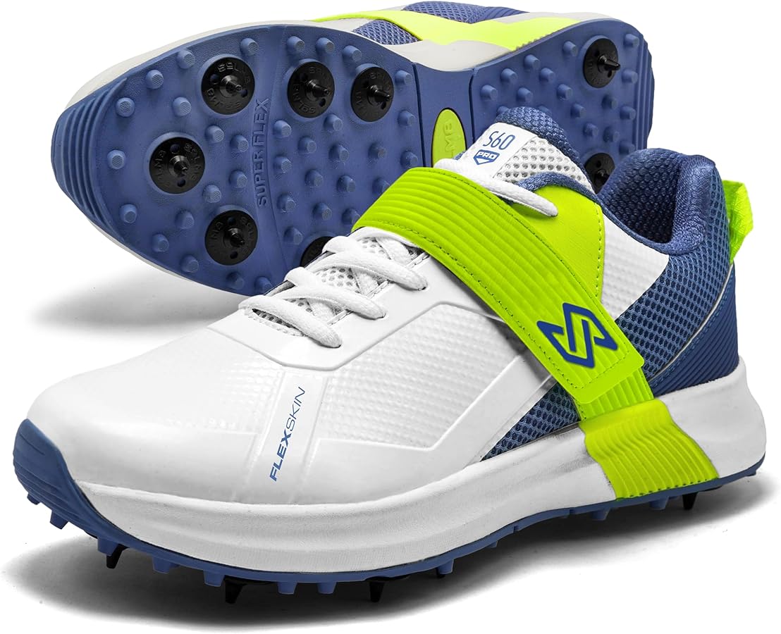 SOLM8 S60Pro Men's Cricket Shoes - Replaceable Metal Spikes for Bowlers & Batsmen,