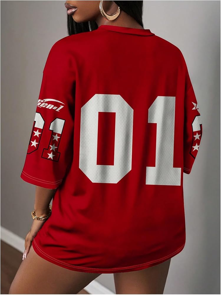 RoseSeek Women's Jersey Shirts Number Graphic V Neck 3/4 Sleeve Football Y2k T Shirts Tops